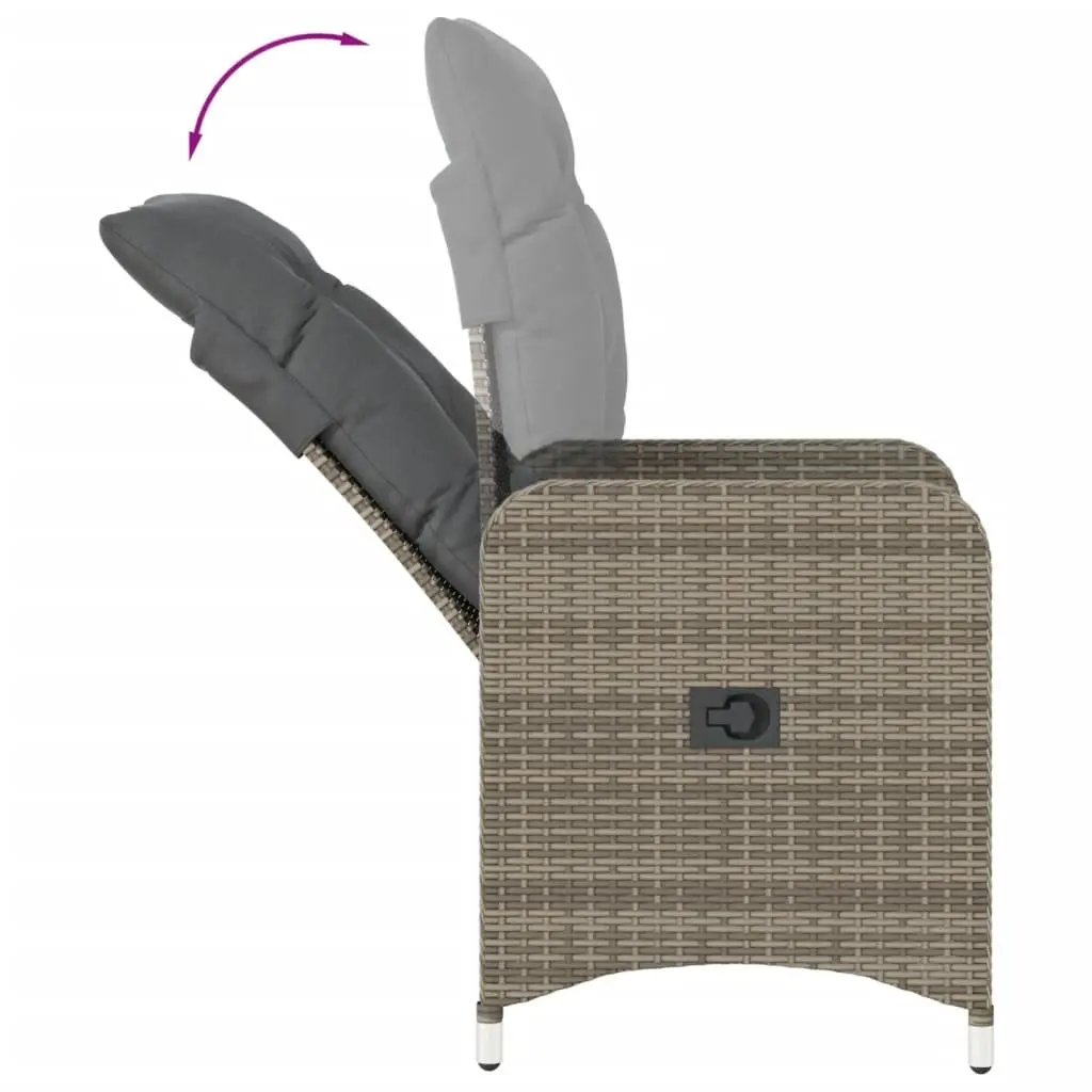 Outdoor Reclining Garden Chairs PE Rattan 2 Piece Set Grey with Cushions