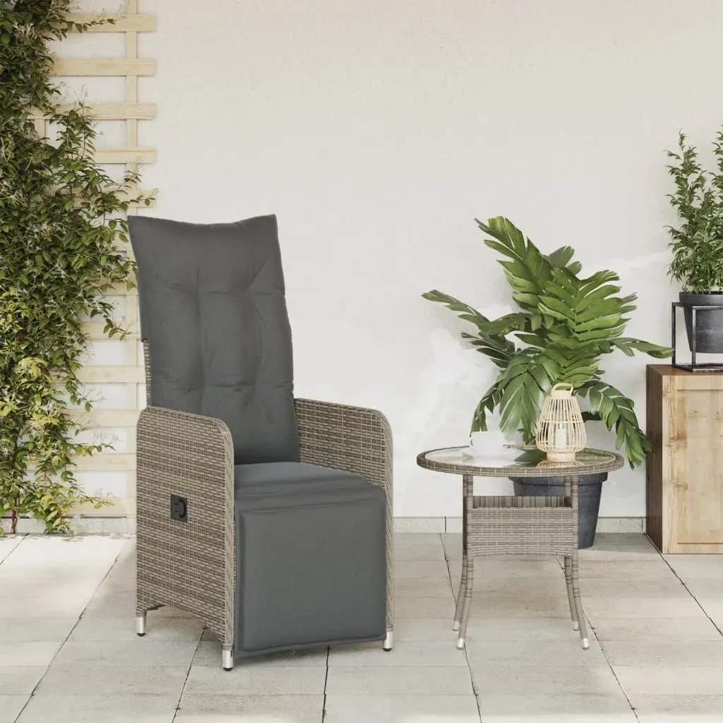 Reclining Garden Chair PE Rattan Powder-coated Steel Adjustable Backrest Footrest Grey