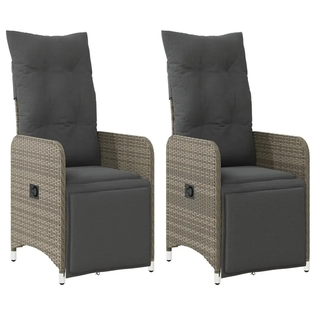 Reclining Garden Chairs PE Rattan 2 pcs Adjustable Backrest Footrest Grey