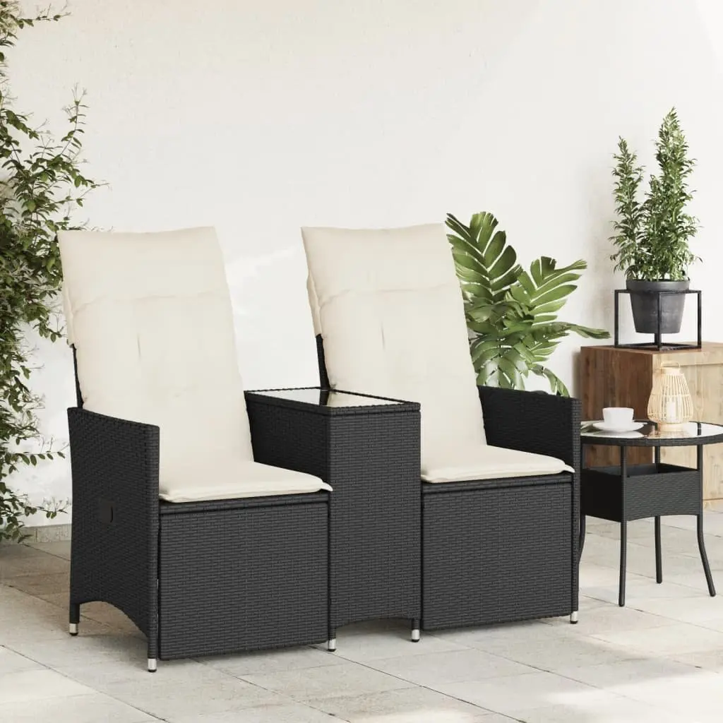 Reclining Garden Sofa PE Rattan 2-Seater with Integrated Table Black