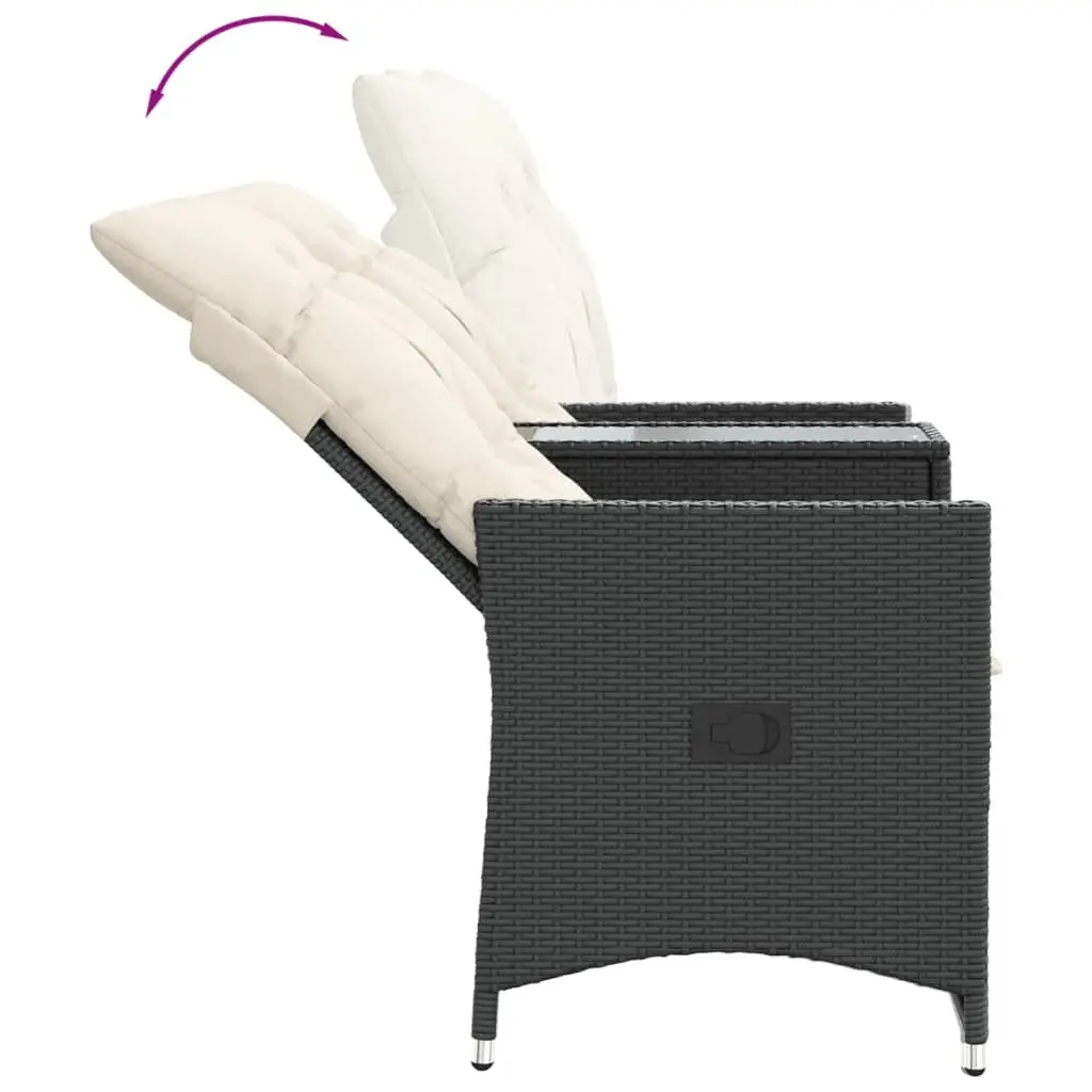 Reclining Garden Sofa PE Rattan 2-Seater with Integrated Table Black