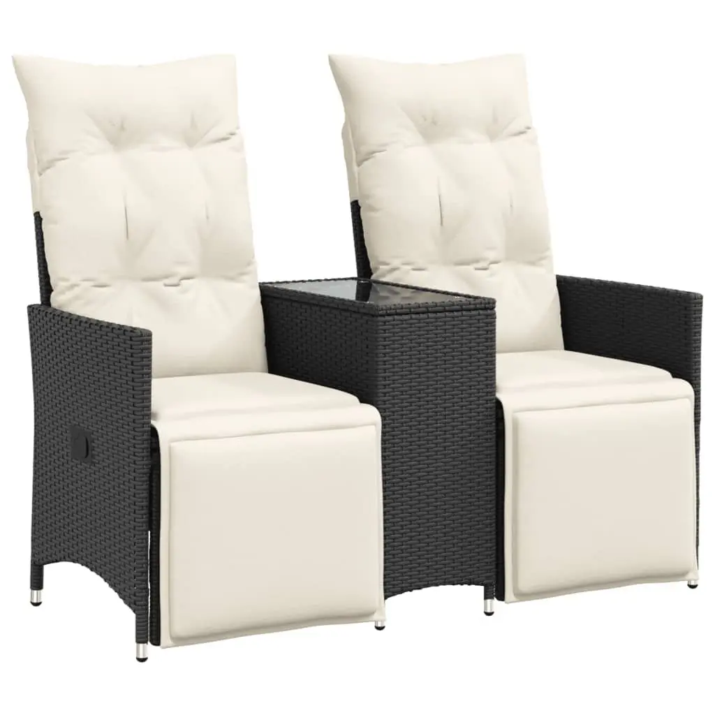 Reclining Garden Sofa PE Rattan 2-Seater with Central Table Black
