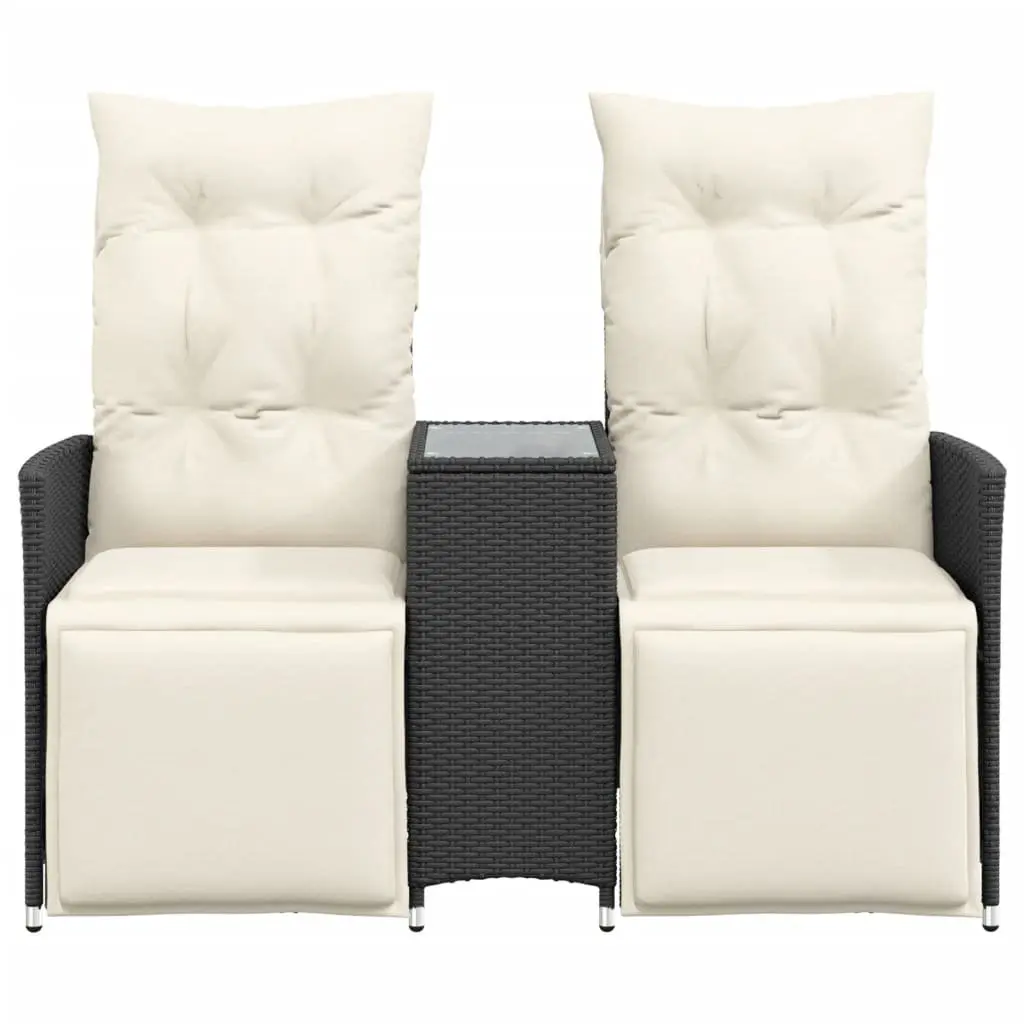 Reclining Garden Sofa PE Rattan 2-Seater with Central Table Black