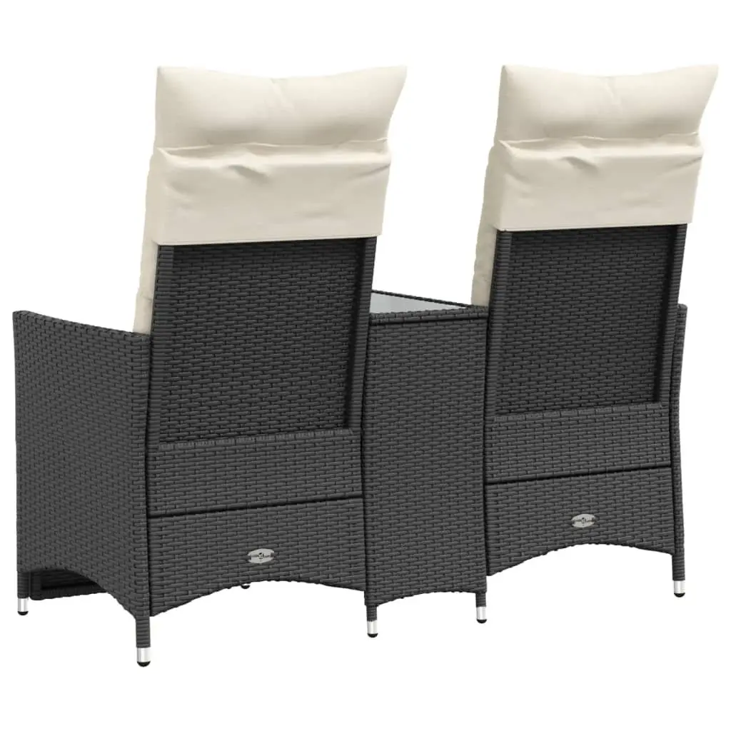 Reclining Garden Sofa PE Rattan 2-Seater with Central Table Black