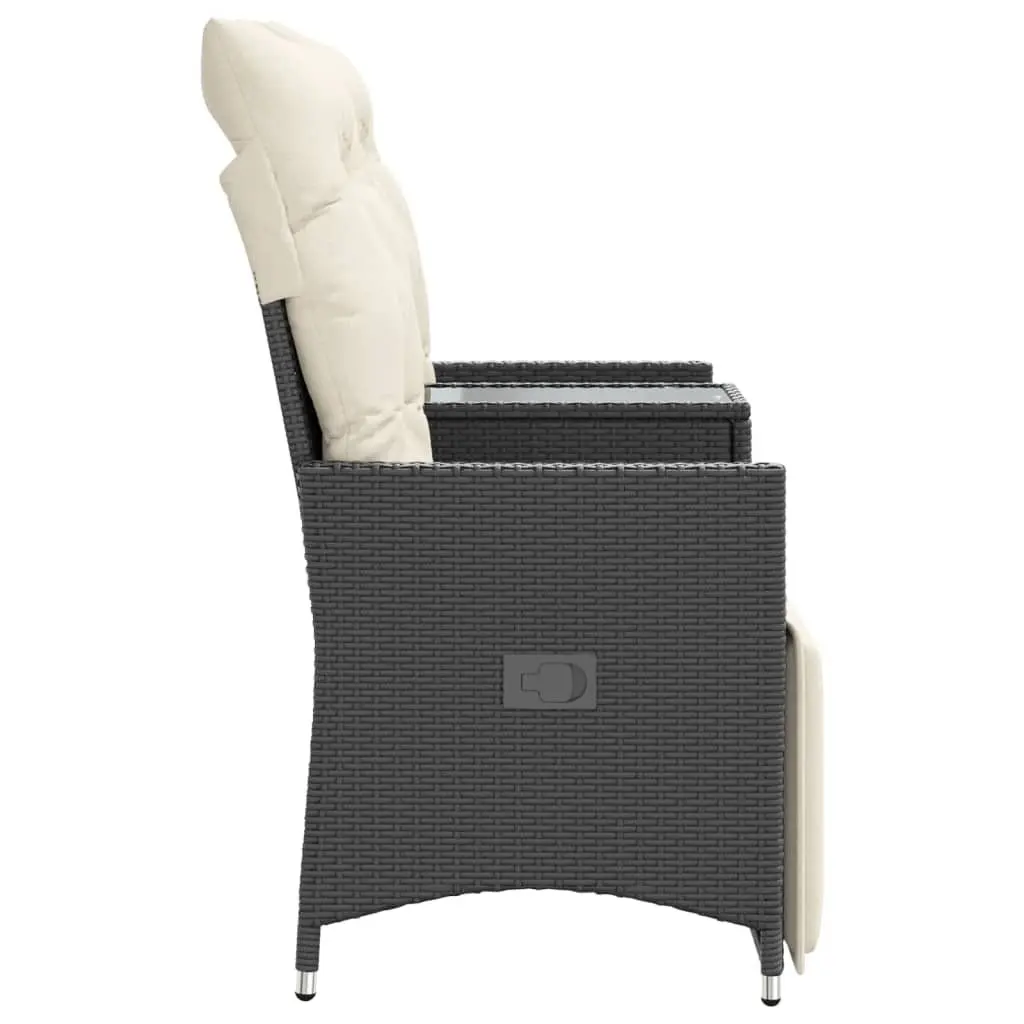 Reclining Garden Sofa PE Rattan 2-Seater with Central Table Black