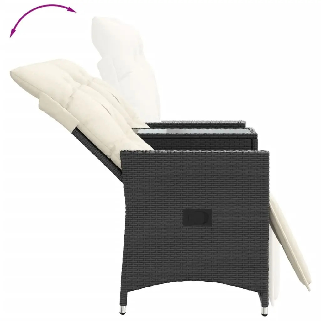 Reclining Garden Sofa PE Rattan 2-Seater with Central Table Black