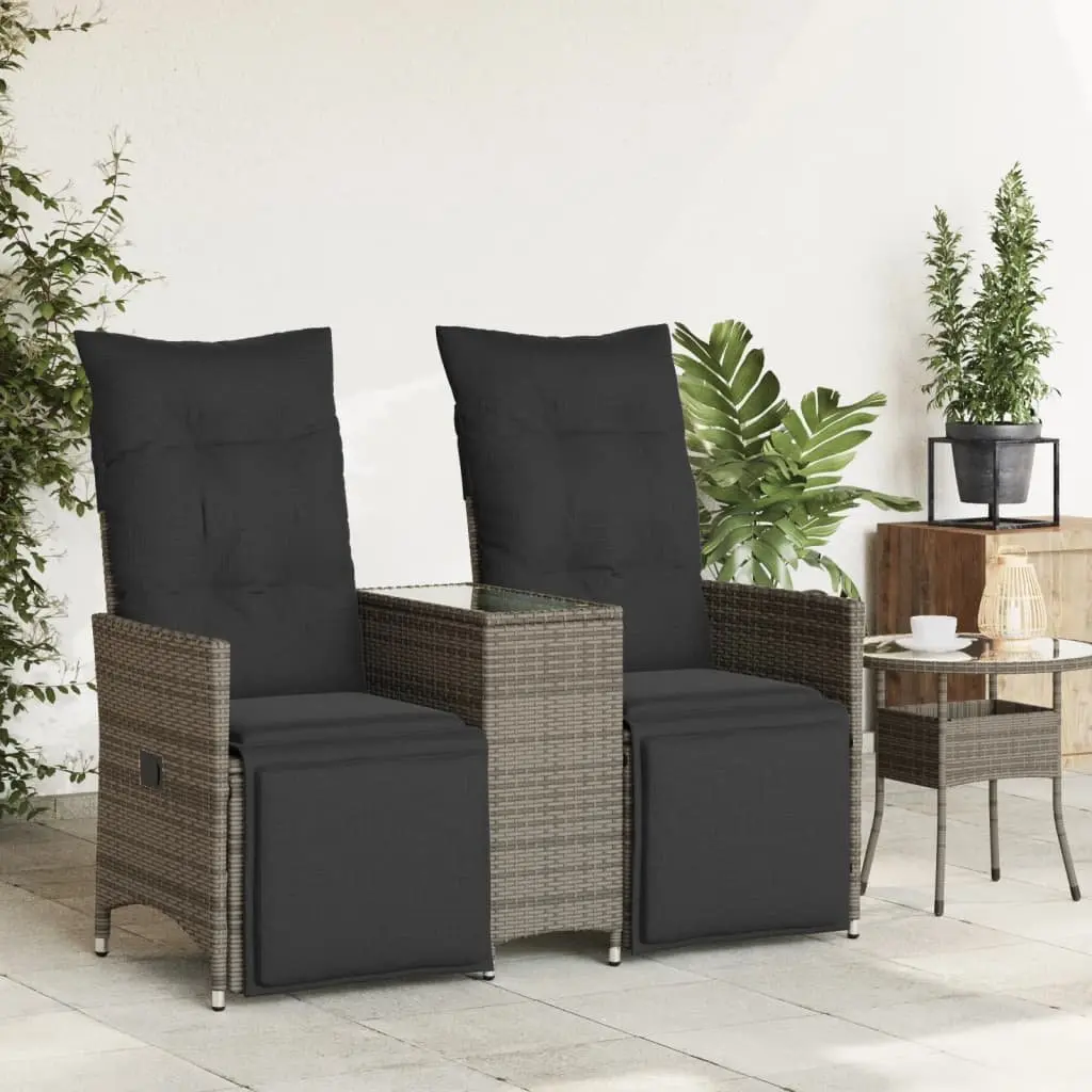 Reclining Garden Sofa PE Poly Rattan 2-Seater Grey with Central Table