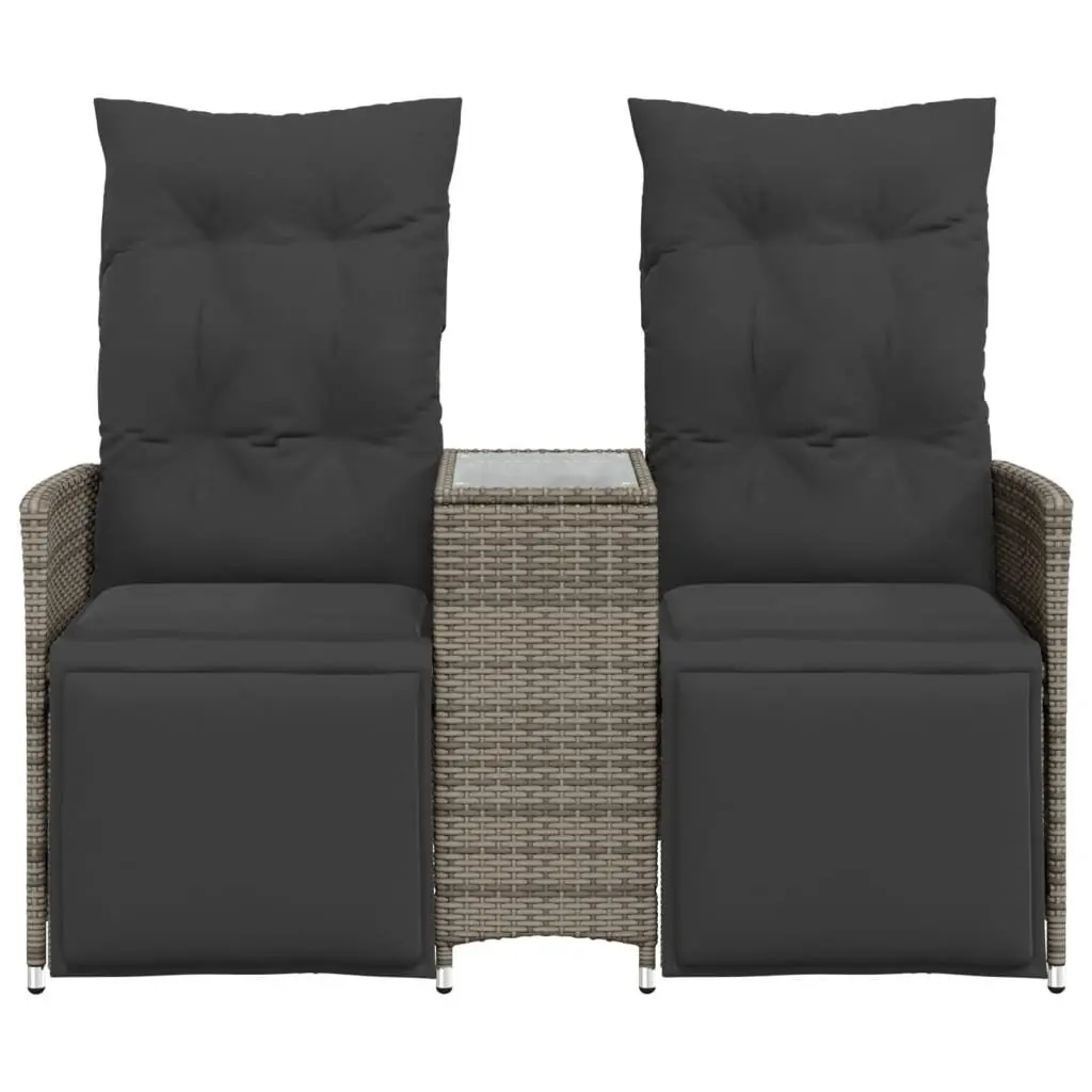 Reclining Garden Sofa PE Poly Rattan 2-Seater Grey with Central Table