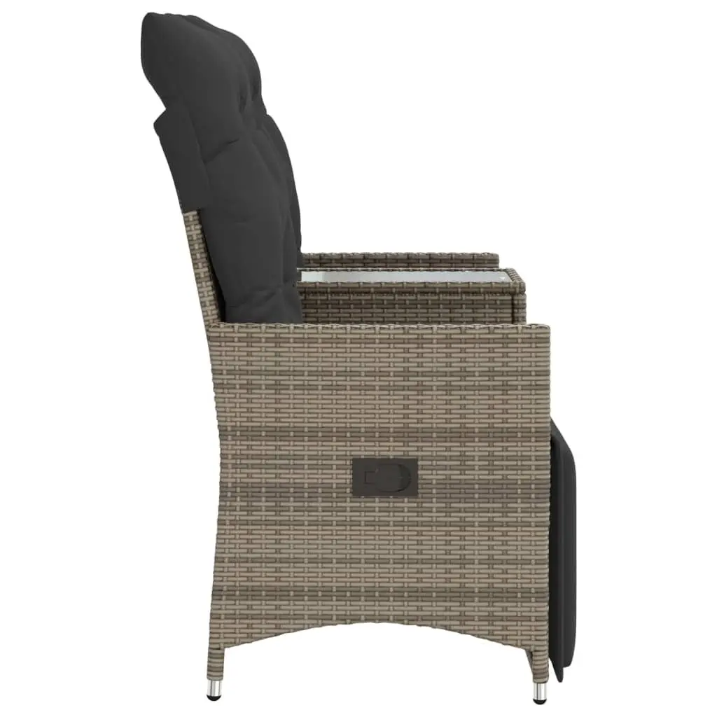 Reclining Garden Sofa PE Poly Rattan 2-Seater Grey with Central Table
