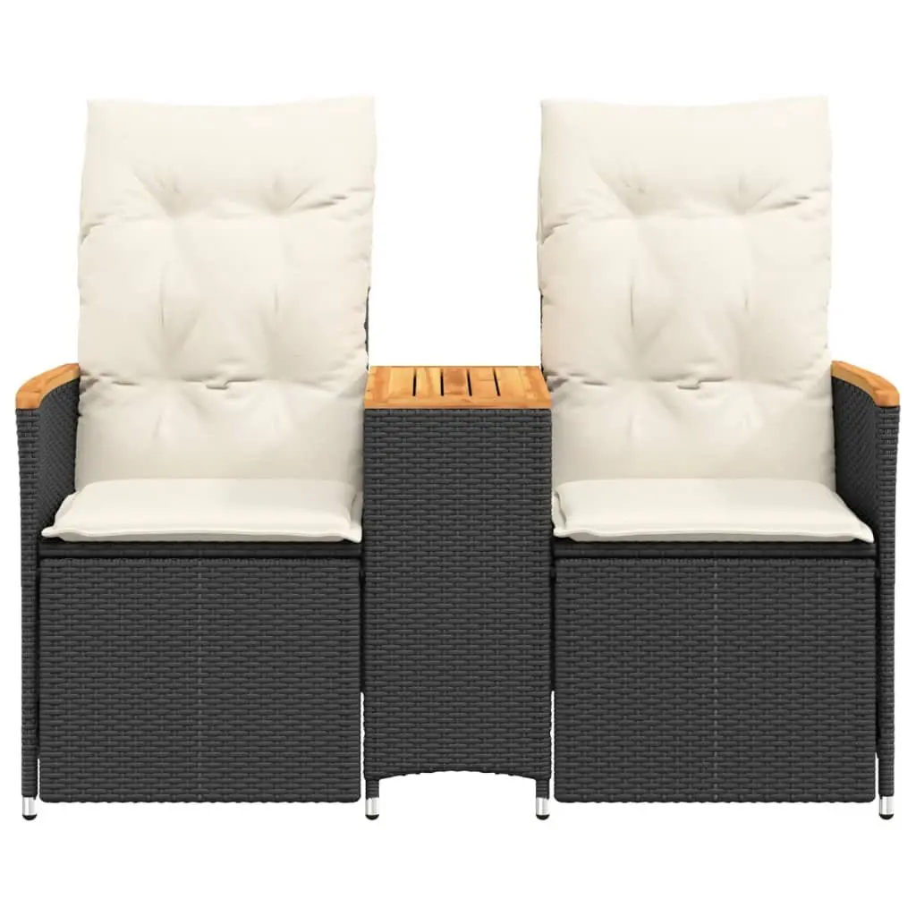 Reclining Garden Sofa 2-Seater with Central Table Black Poly Rattan Outdoor