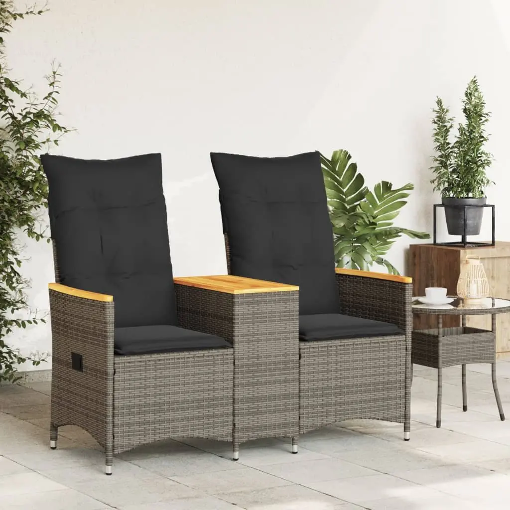 Reclining Garden Sofa 2-Seater with Table Grey Poly Rattan Outdoor Furniture
