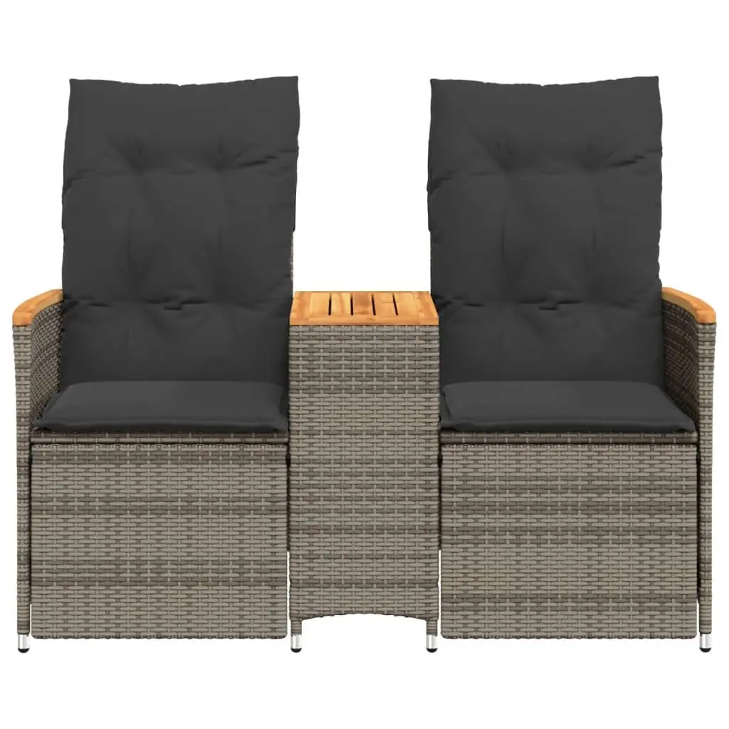 Reclining Garden Sofa 2-Seater with Table Grey Poly Rattan Outdoor Furniture
