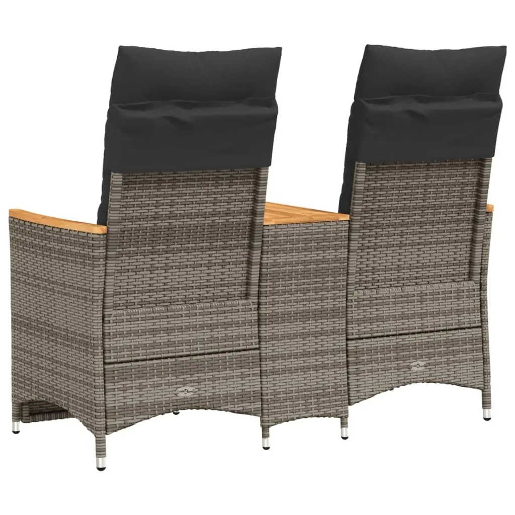 Reclining Garden Sofa 2-Seater with Table Grey Poly Rattan Outdoor Furniture