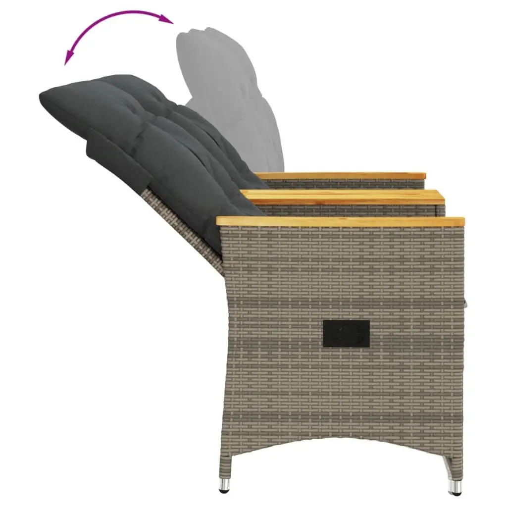Reclining Garden Sofa 2-Seater with Table Grey Poly Rattan Outdoor Furniture