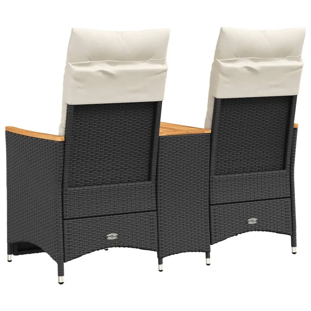 Reclining Garden Sofa 2-Seater Black Poly Rattan with Padded Cushions and Central Table