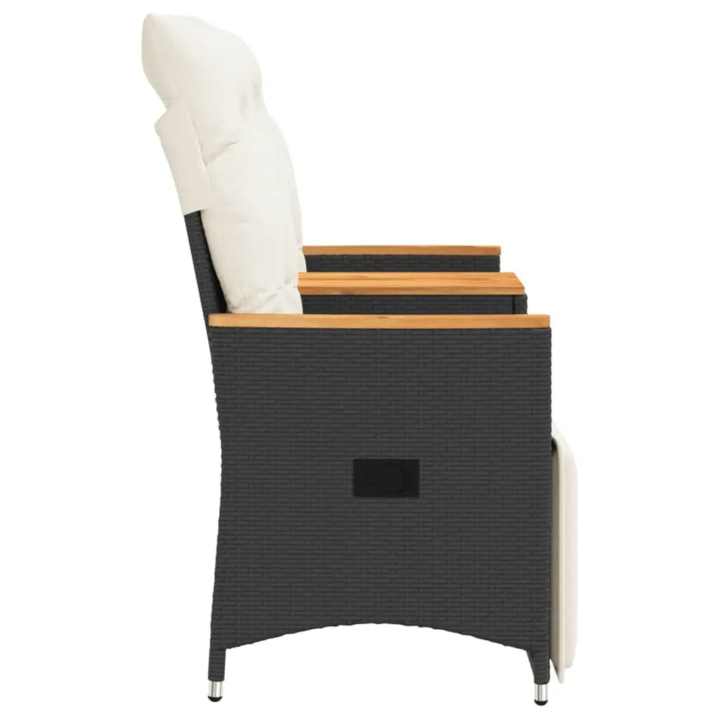 Reclining Garden Sofa 2-Seater Black Poly Rattan with Padded Cushions and Central Table