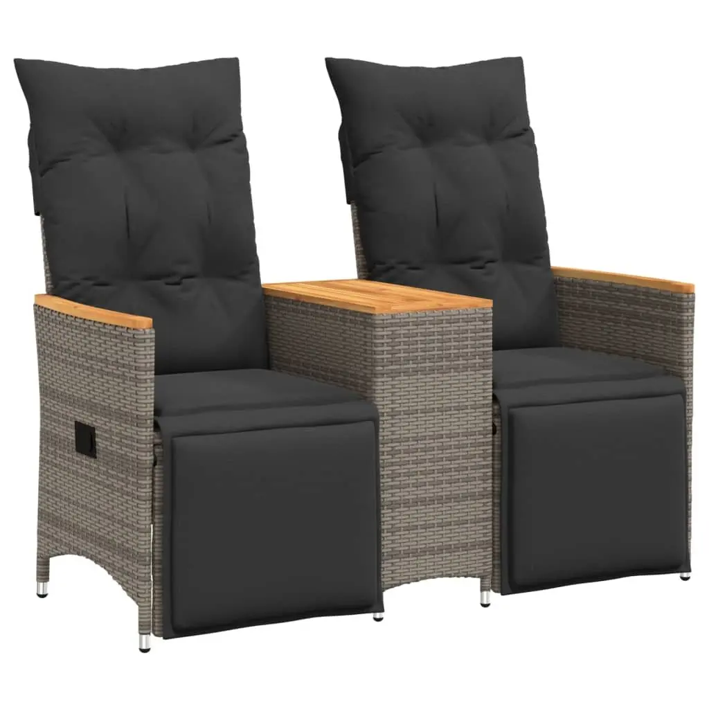 Reclining Garden Sofa 2-Seater Poly Rattan Grey with Central Table