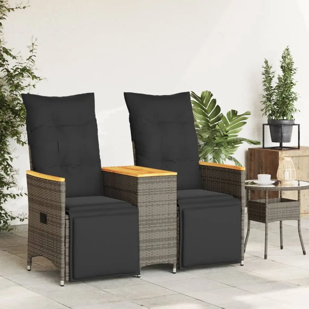 Reclining Garden Sofa 2-Seater Poly Rattan Grey with Central Table