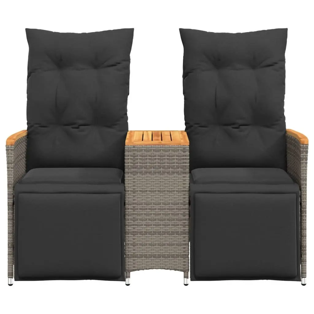 Reclining Garden Sofa 2-Seater Poly Rattan Grey with Central Table