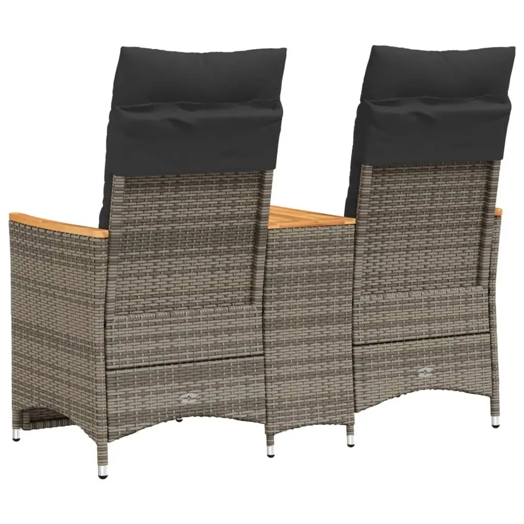 Reclining Garden Sofa 2-Seater Poly Rattan Grey with Central Table