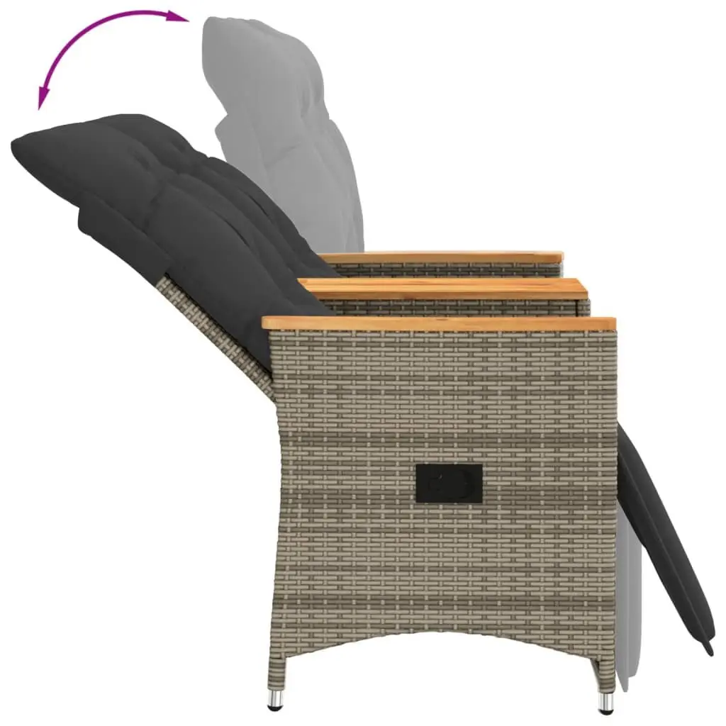 Reclining Garden Sofa 2-Seater Poly Rattan Grey with Central Table