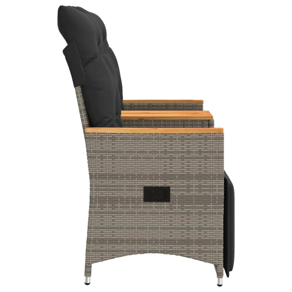 Reclining Garden Sofa 2-Seater Poly Rattan Grey with Central Table