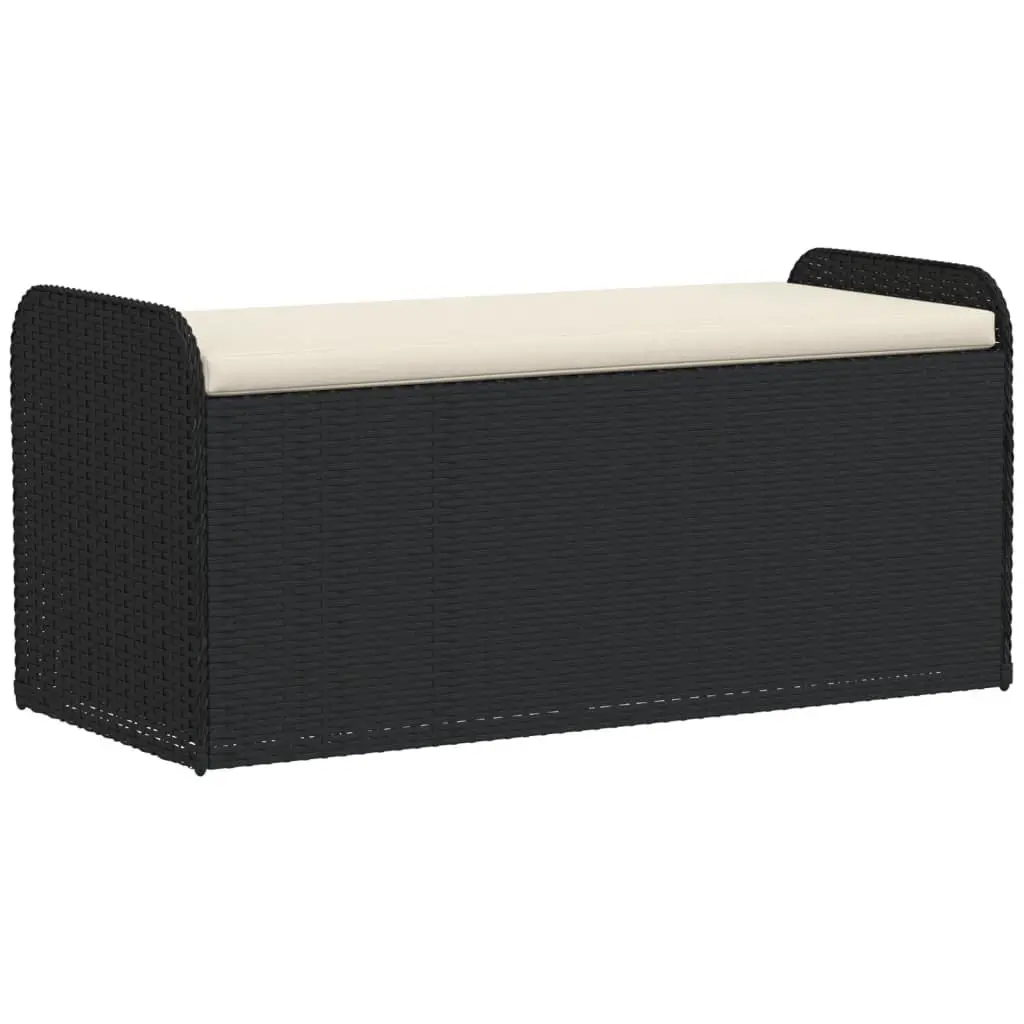 Outdoor Storage Bench PE Rattan 115 x 51 x 52 cm Black with Cushion