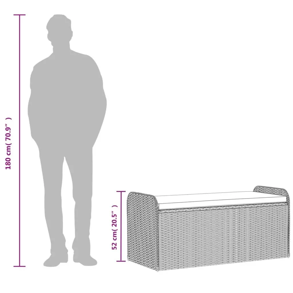 Outdoor Storage Bench PE Rattan 115 x 51 x 52 cm Black with Cushion