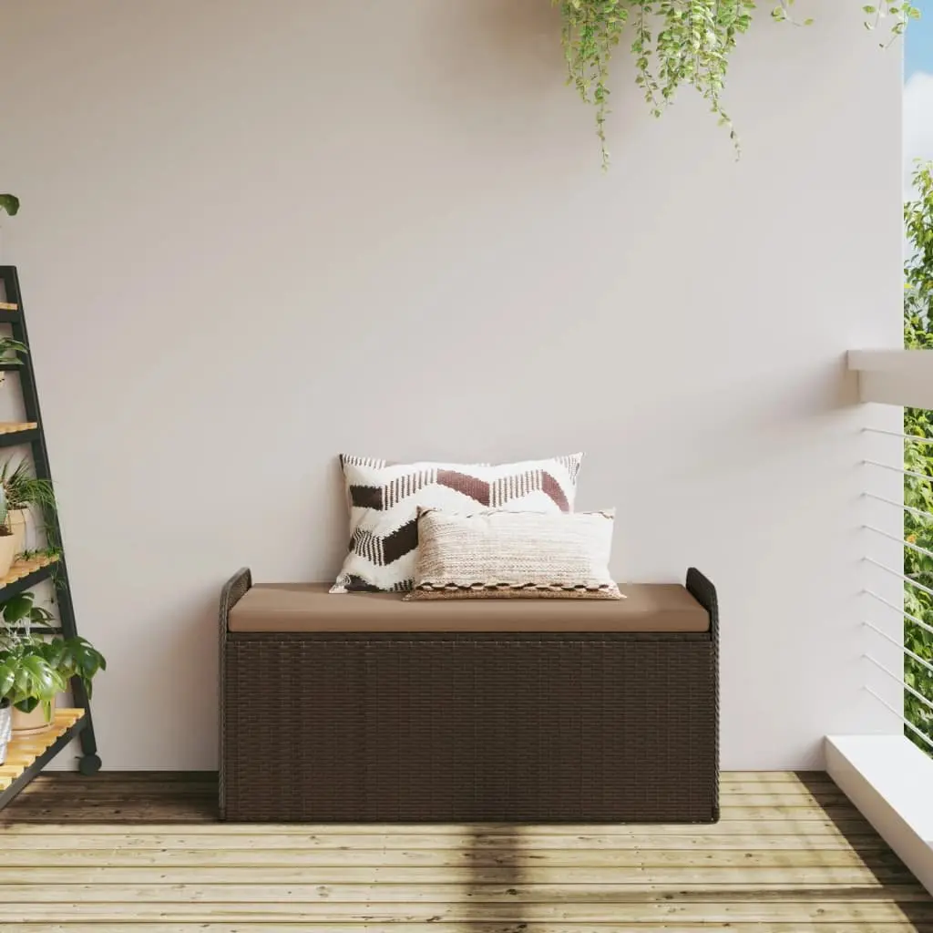 Outdoor Bench Poly Rattan Brown Garden Seating 115x51x52cm Cushioned Storage with Gas Spring Lid