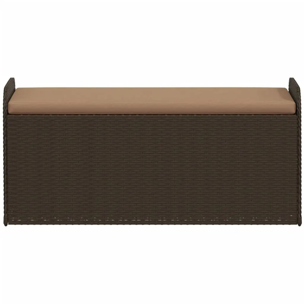 Outdoor Bench Poly Rattan Brown Garden Seating 115x51x52cm Cushioned Storage with Gas Spring Lid