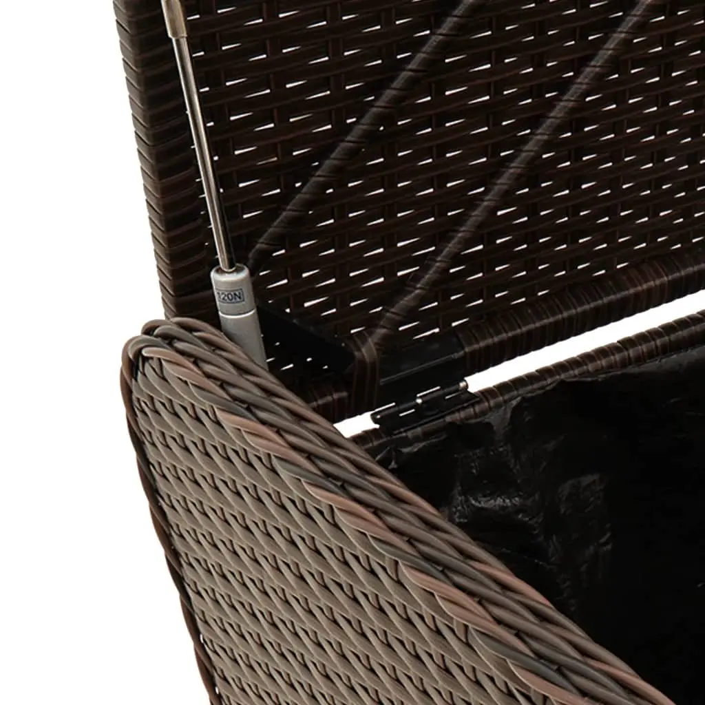 Outdoor Bench Poly Rattan Brown Garden Seating 115x51x52cm Cushioned Storage with Gas Spring Lid