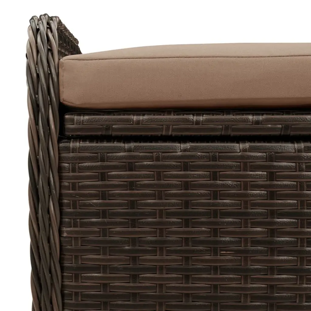 Outdoor Bench Poly Rattan Brown Garden Seating 115x51x52cm Cushioned Storage with Gas Spring Lid