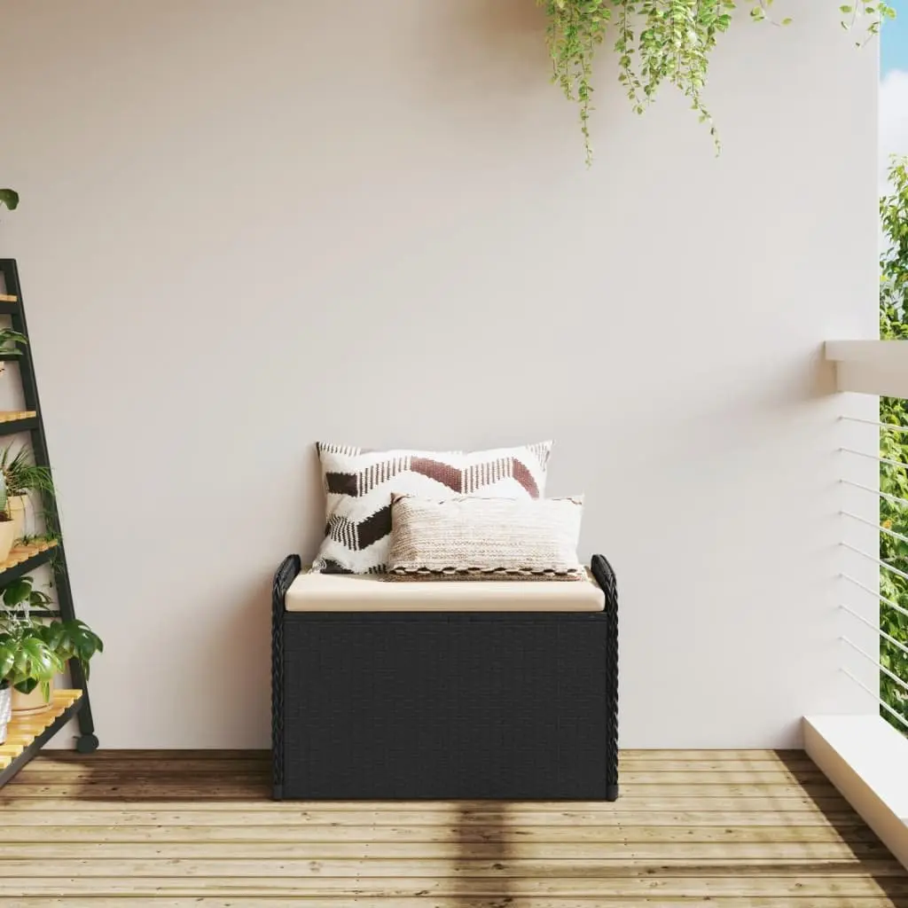 Storage Bench Outdoor Furniture Poly Rattan Black with Padded Cushion 80cm