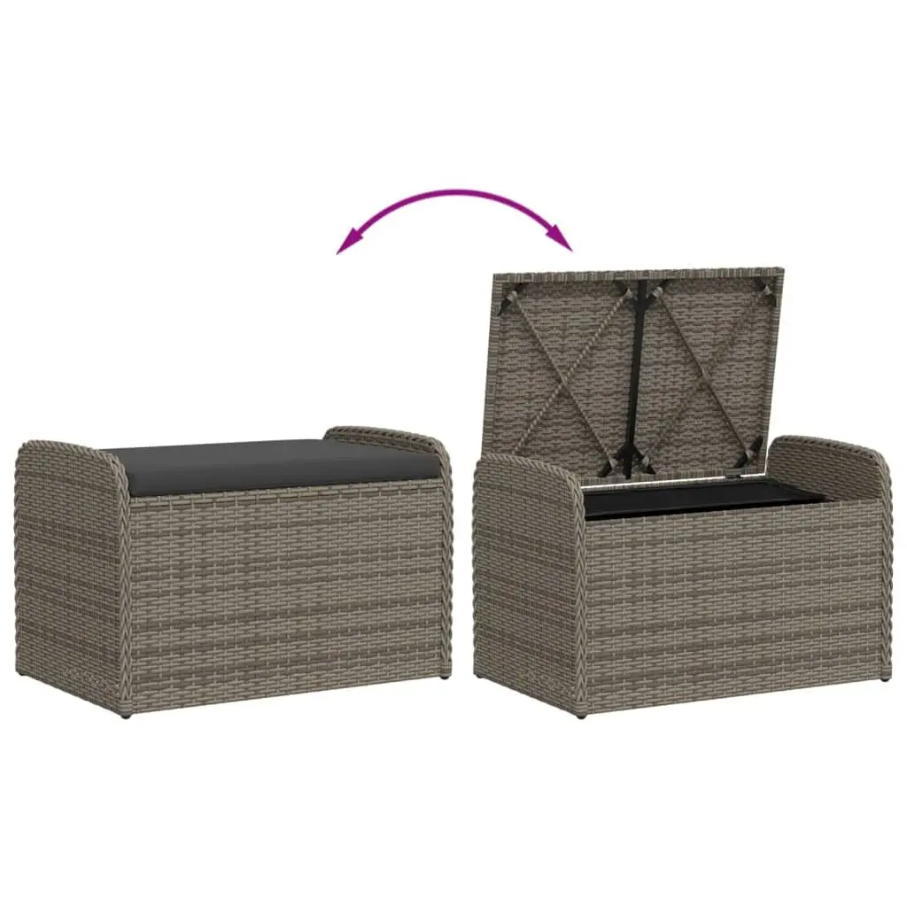 Grey Outdoor Storage Bench with Cushion Poly Rattan 80 x 51 x 52 cm