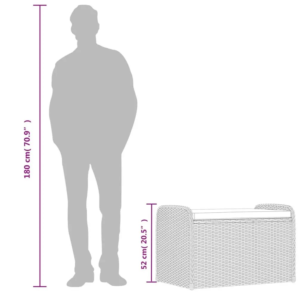 Grey Outdoor Storage Bench with Cushion Poly Rattan 80 x 51 x 52 cm