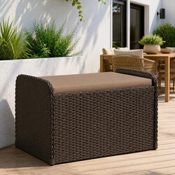Outdoor Storage Bench with Cushion Brown Garden Seating Poly Rattan Organizer