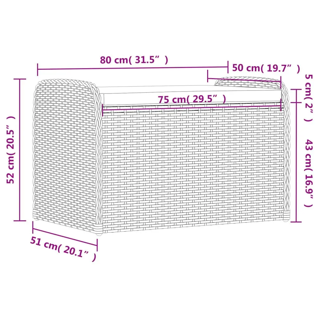Outdoor Storage Bench Poly Rattan Brown with Cushion 80x51x52cm Garden Seating Organizer