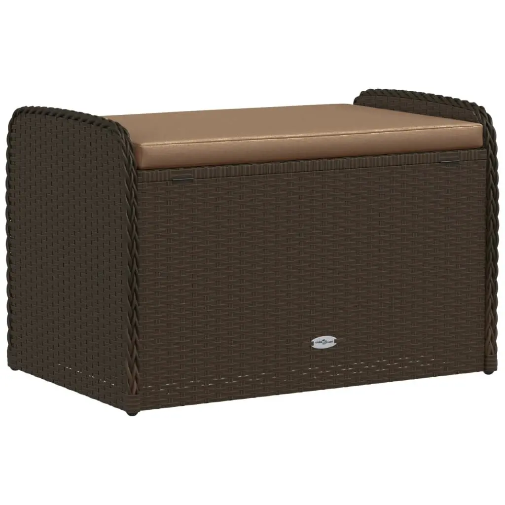 Outdoor Storage Bench Poly Rattan Brown with Cushion 80x51x52cm Garden Seating Organizer