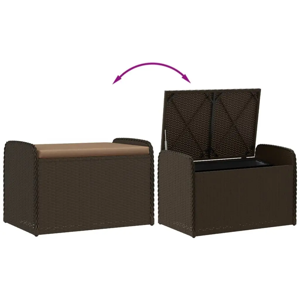 Outdoor Storage Bench Poly Rattan Brown with Cushion 80x51x52cm Garden Seating Organizer