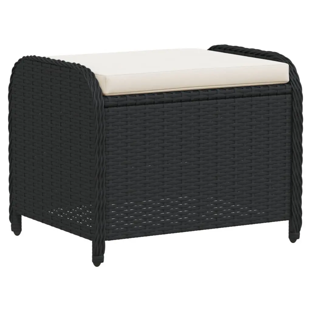 Garden Stool Poly Rattan Black Outdoor Foot Rest with Cushion 58 x 46 x 46 cm
