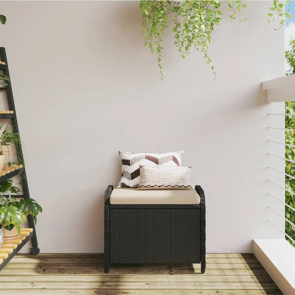 Garden Stool Poly Rattan Black Outdoor Foot Rest with Cushion 58 x 46 x 46 cm
