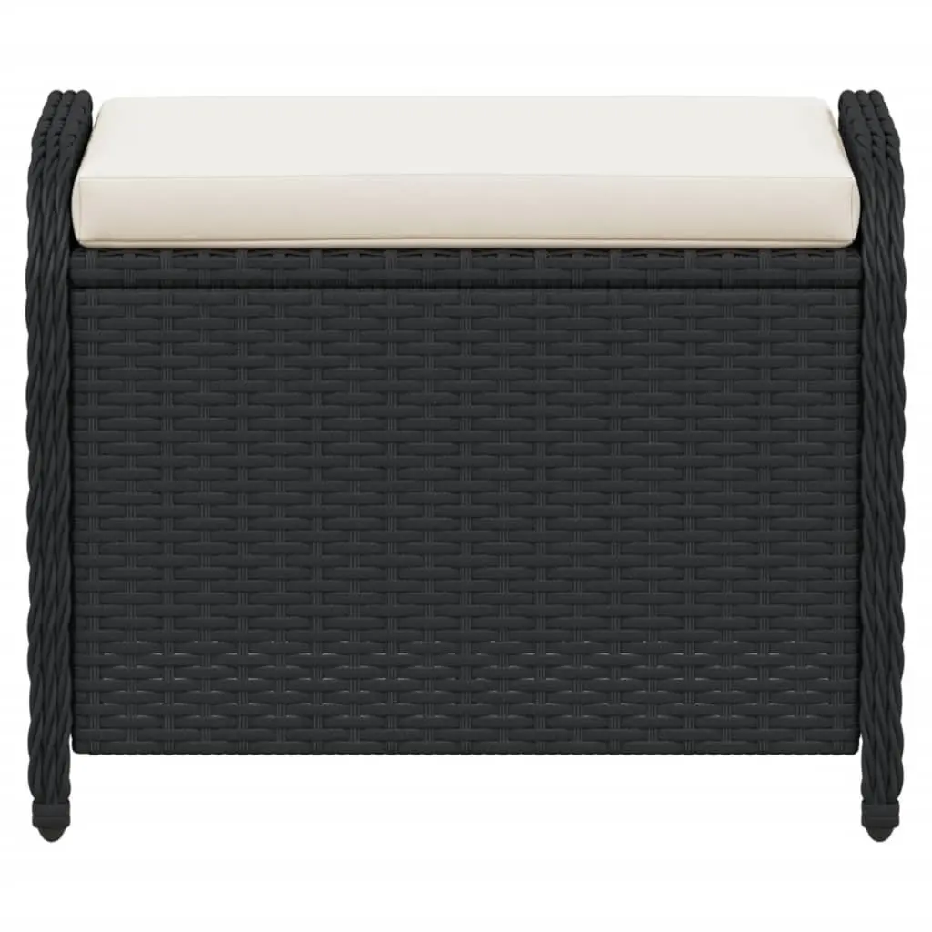 Garden Stool Poly Rattan Black Outdoor Foot Rest with Cushion 58 x 46 x 46 cm