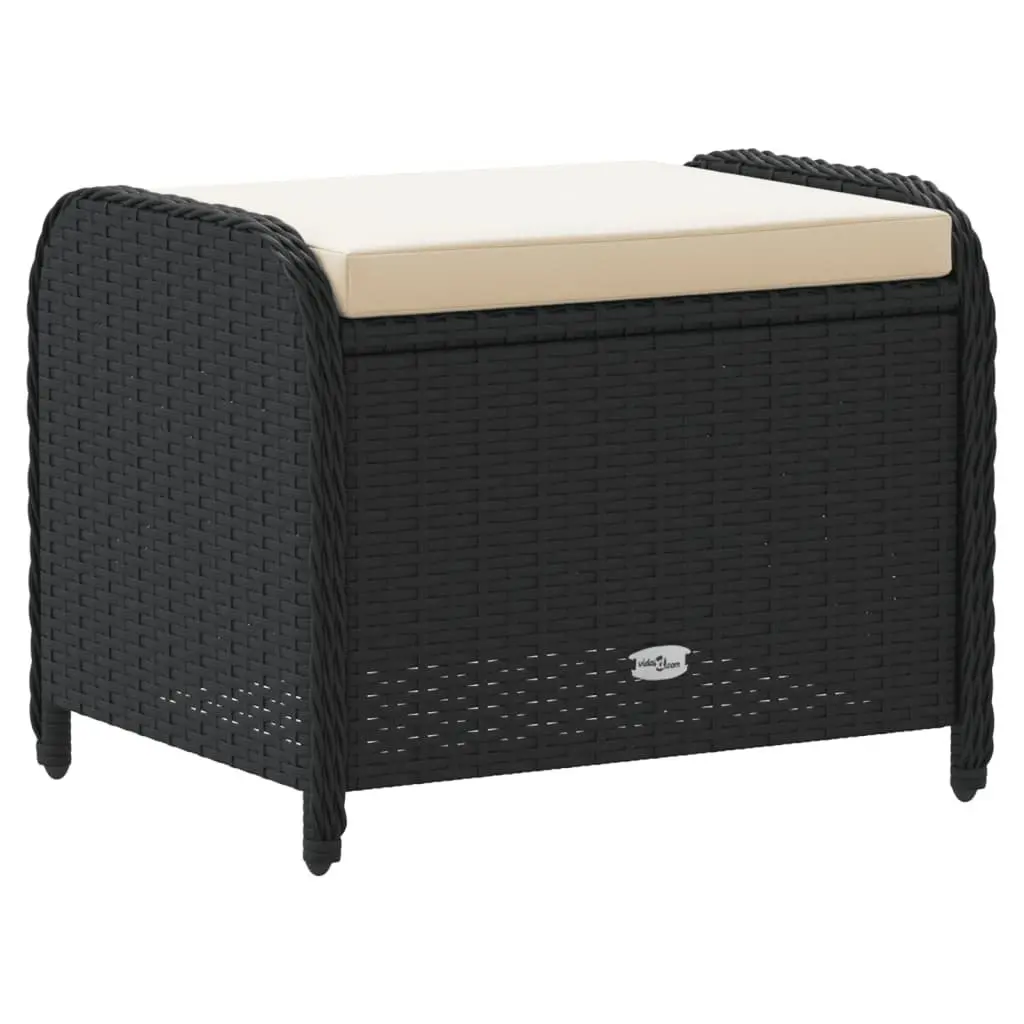Garden Stool Poly Rattan Black Outdoor Foot Rest with Cushion 58 x 46 x 46 cm