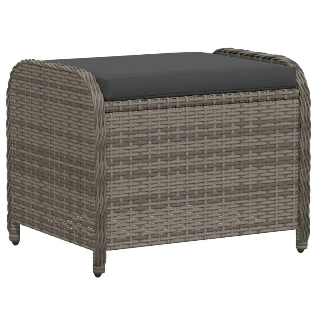 Garden Stool Poly Rattan Grey Outdoor Foot Rest Padded Seat 58W x 46D x 46H cm