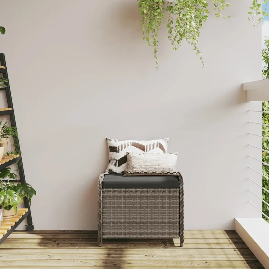 Garden Stool Poly Rattan Grey Outdoor Foot Rest Padded Seat 58W x 46D x 46H cm