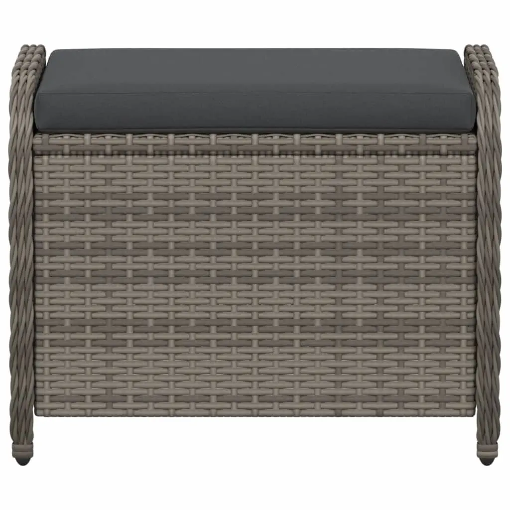 Garden Stool Poly Rattan Grey Outdoor Foot Rest Padded Seat 58W x 46D x 46H cm