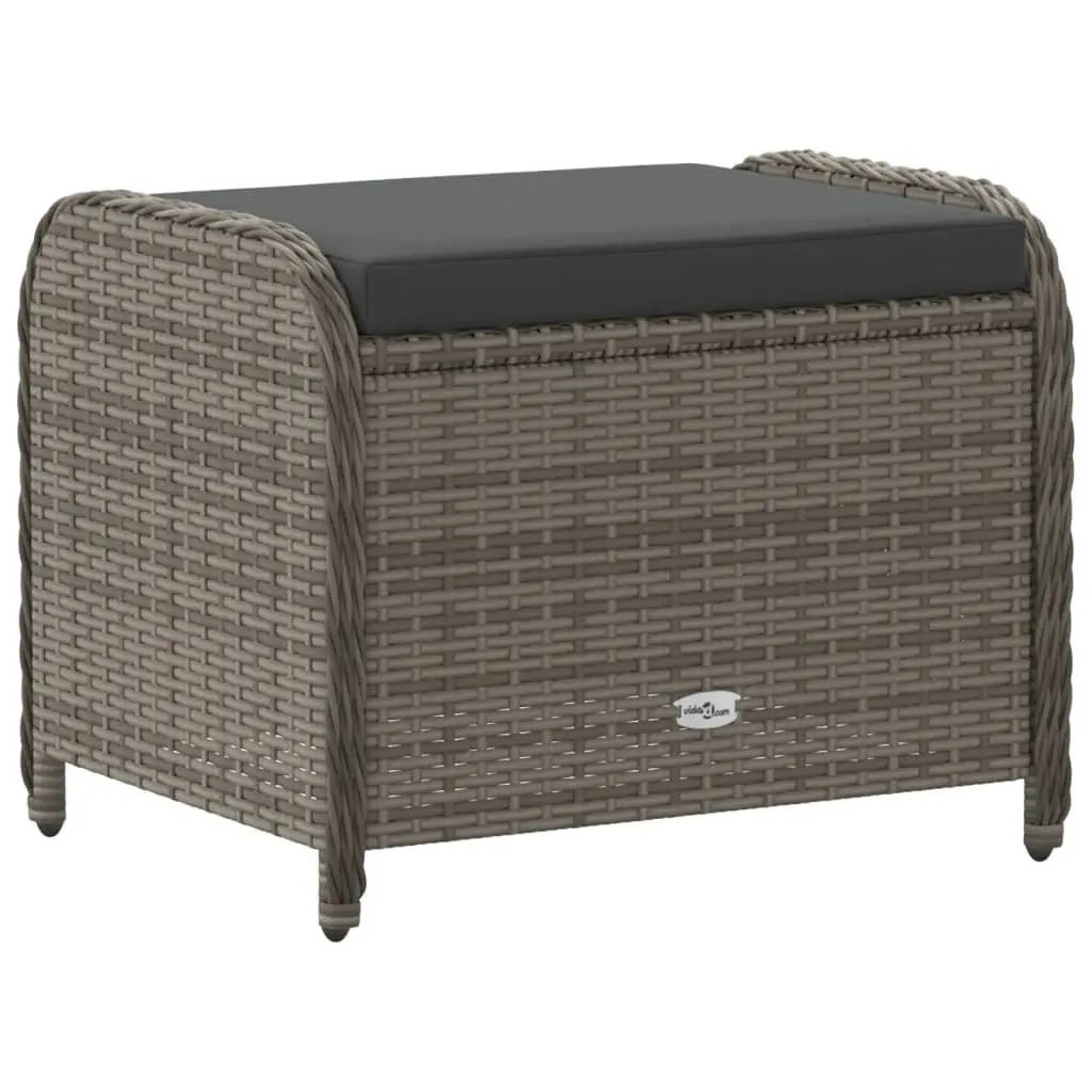 Garden Stool Poly Rattan Grey Outdoor Foot Rest Padded Seat 58W x 46D x 46H cm