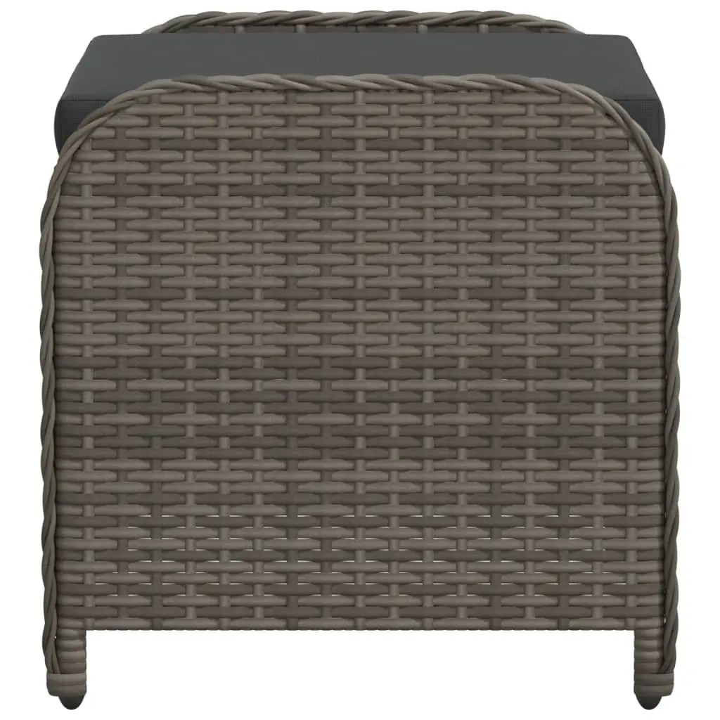 Garden Stool Poly Rattan Grey Outdoor Foot Rest Padded Seat 58W x 46D x 46H cm