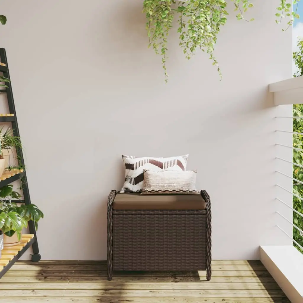 Garden Stool Poly Rattan Brown Outdoor Cushion 58 x 46 x 46 cm