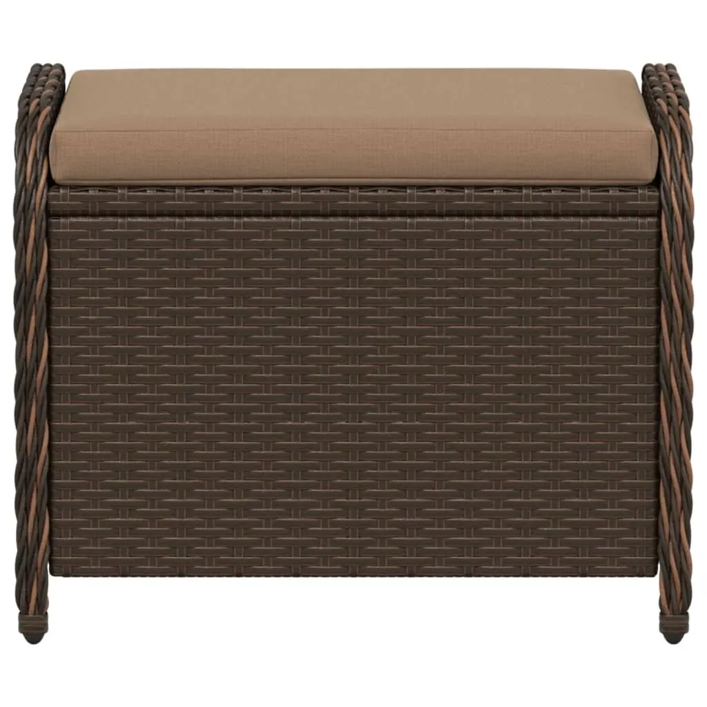 Garden Stool Poly Rattan Brown Outdoor Cushion 58 x 46 x 46 cm